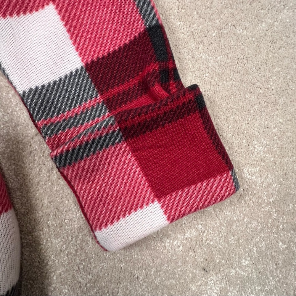 Abercrombie Red Plaid Open Front Cardigan Jacket Sherpa Lined Long Comfy Women S - Picture 10 of 12